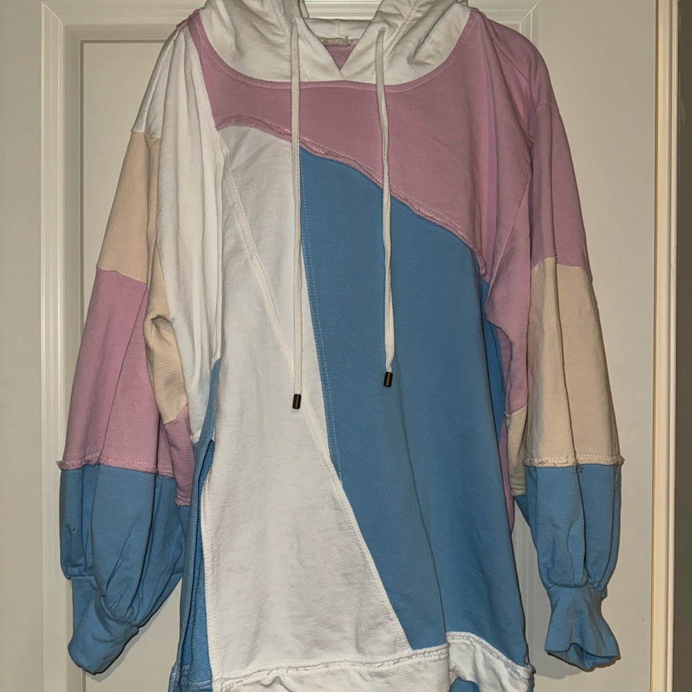 Anthropologie Colorblock Hoodie - Pink, Blue, White, Beige
